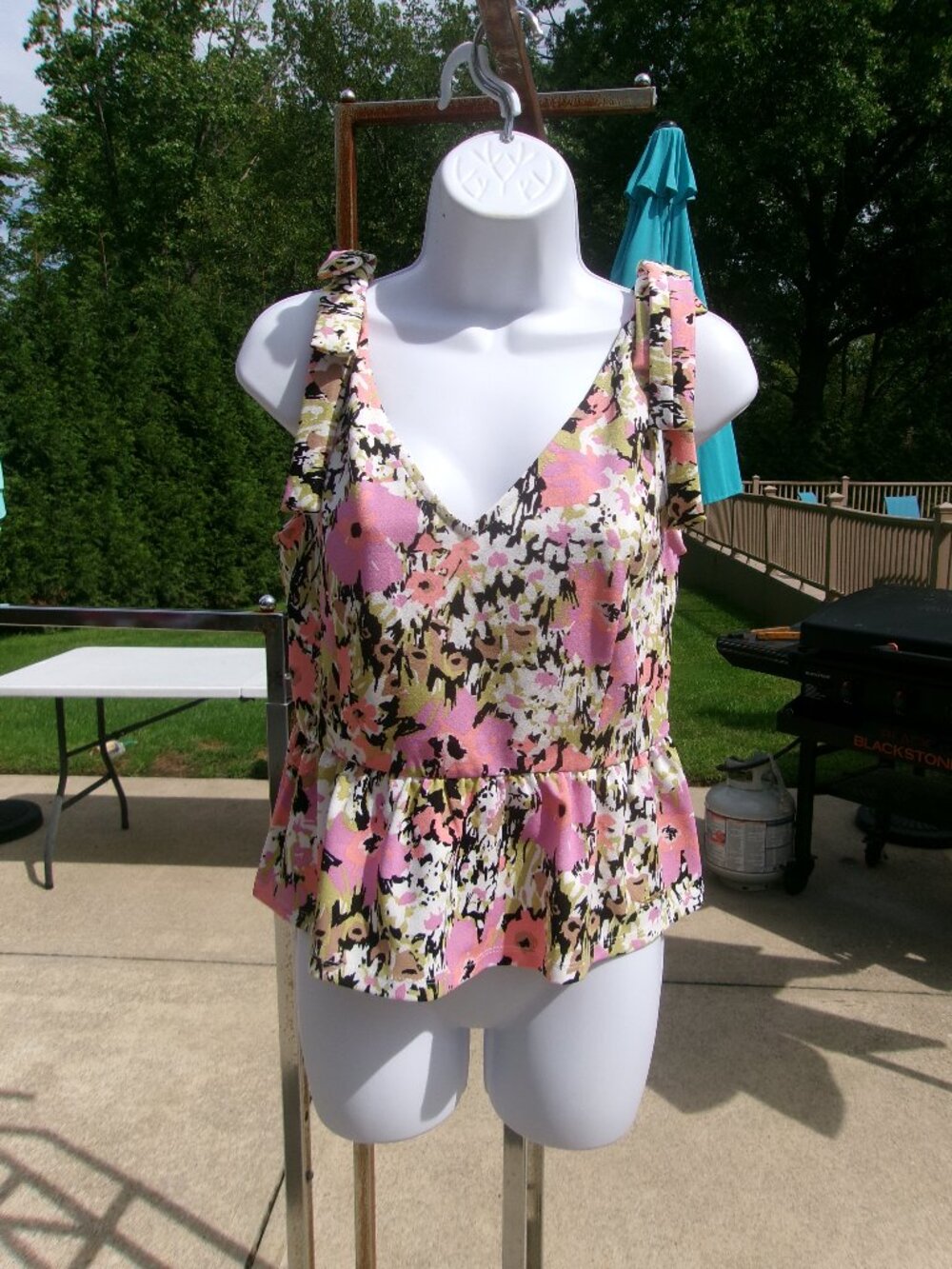 NWT NINE WEST PINK FLORAL PEPULM TANK TOP S